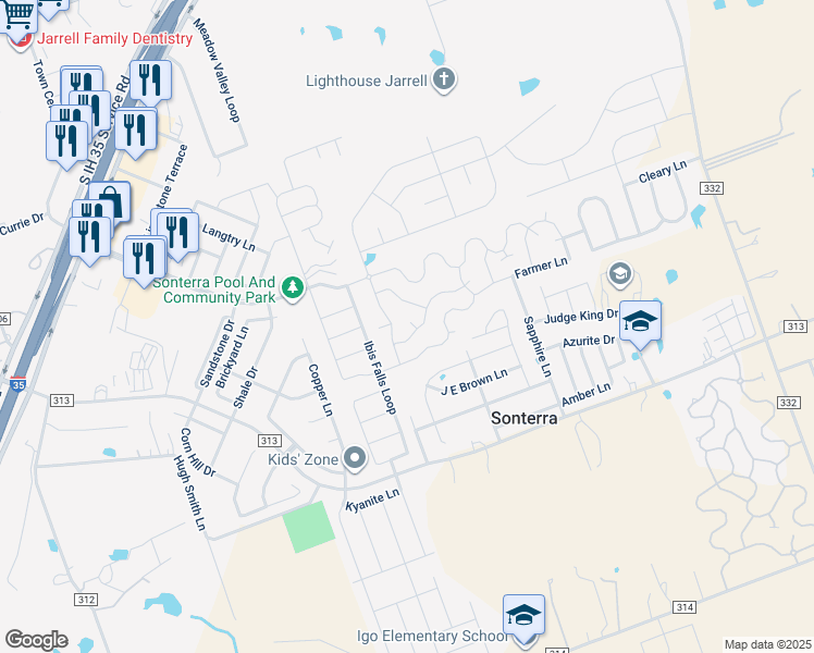 map of restaurants, bars, coffee shops, grocery stores, and more near 100 Hartville Court in Jarrell