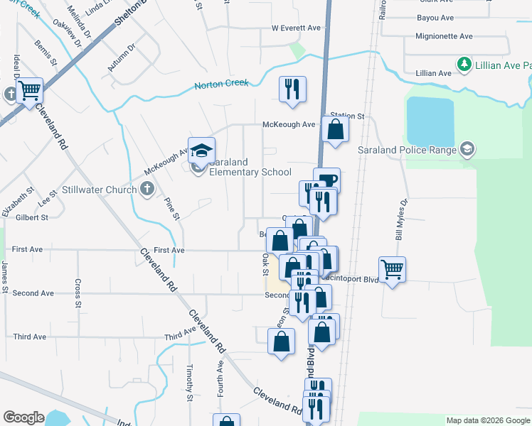 map of restaurants, bars, coffee shops, grocery stores, and more near 32 Craig Dr in Saraland