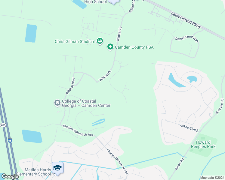 map of restaurants, bars, coffee shops, grocery stores, and more near 134 Camellia Drive in Kingsland