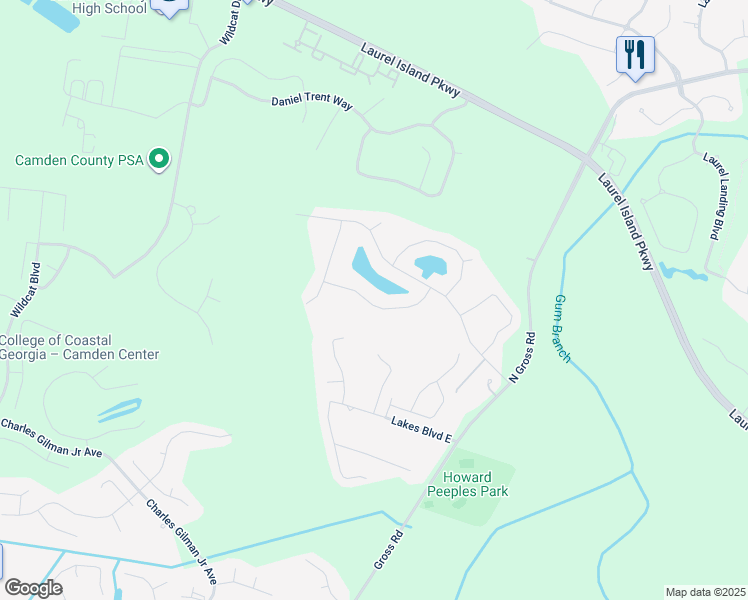 map of restaurants, bars, coffee shops, grocery stores, and more near 127 Walnut Way in Kingsland