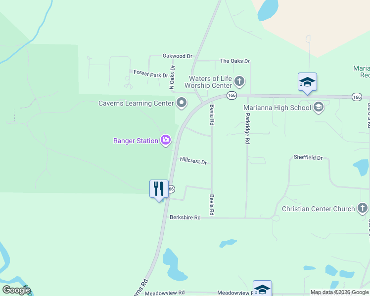 map of restaurants, bars, coffee shops, grocery stores, and more near 3376-3398 Caverns Road in Marianna