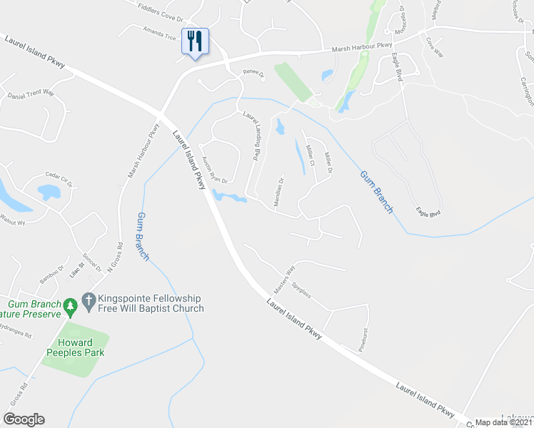 map of restaurants, bars, coffee shops, grocery stores, and more near 250 Laurel Landing Boulevard in Kingsland
