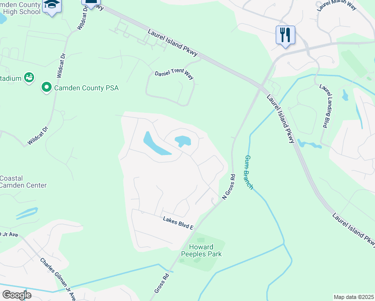 map of restaurants, bars, coffee shops, grocery stores, and more near 302 Soncel Drive in Kingsland