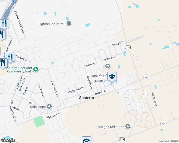 map of restaurants, bars, coffee shops, grocery stores, and more near 300 Farmer Lane in Jarrell
