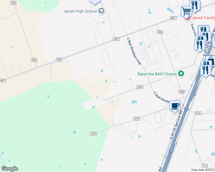 map of restaurants, bars, coffee shops, grocery stores, and more near 630 County Road 309 in Jarrell