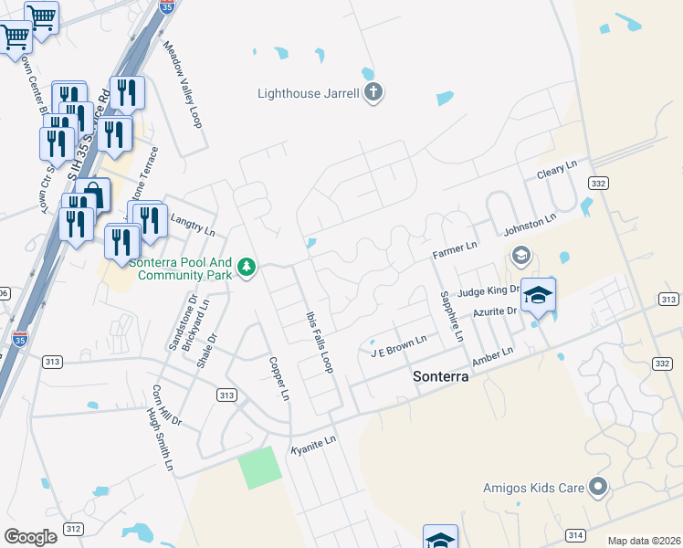 map of restaurants, bars, coffee shops, grocery stores, and more near 146 Niven Path in Jarrell