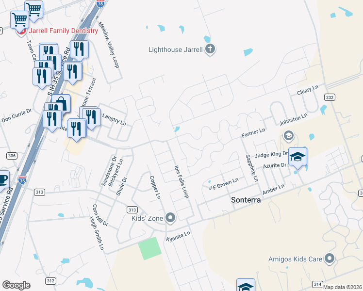 map of restaurants, bars, coffee shops, grocery stores, and more near 146 Niven Path in Jarrell