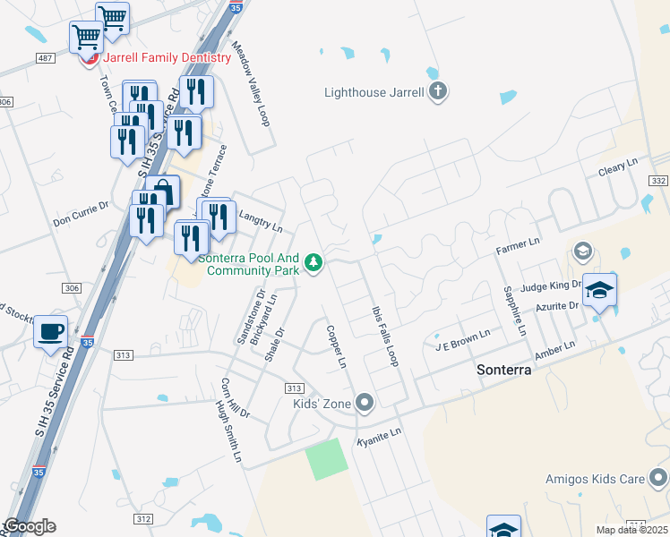 map of restaurants, bars, coffee shops, grocery stores, and more near 604 Sonterra Boulevard in Jarrell