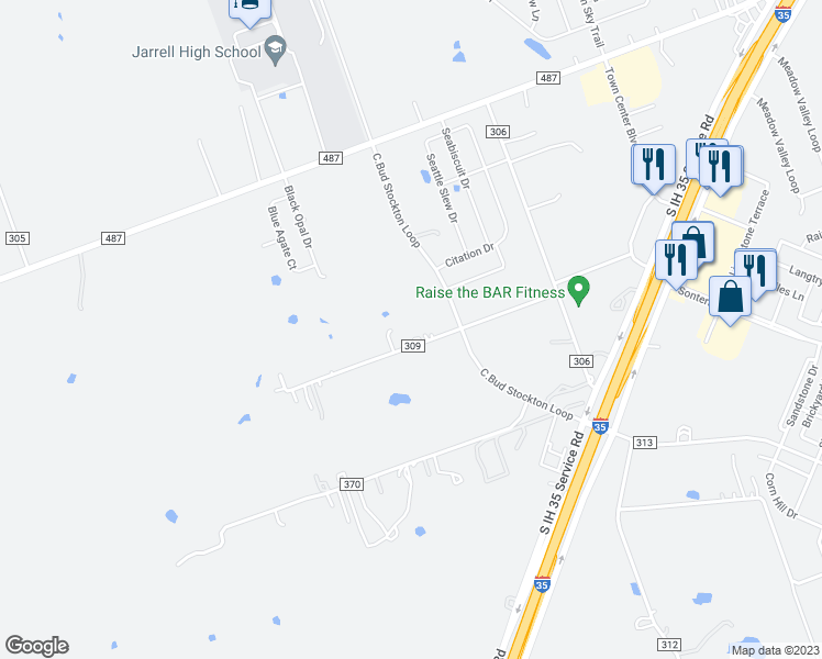 map of restaurants, bars, coffee shops, grocery stores, and more near 362 County Road 309 in Jarrell