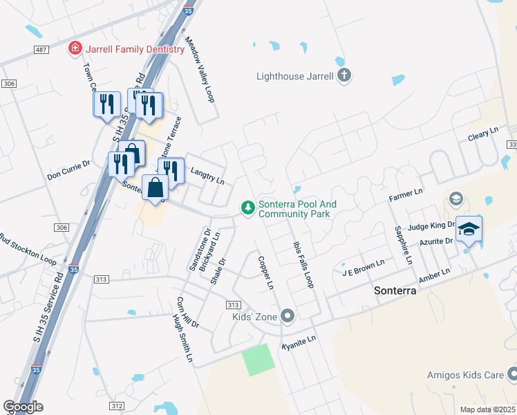 map of restaurants, bars, coffee shops, grocery stores, and more near 624 Sonterra Boulevard in Jarrell