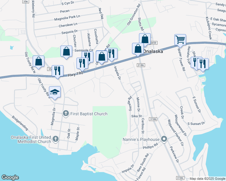 map of restaurants, bars, coffee shops, grocery stores, and more near 508 Onalaska Drive East in Onalaska