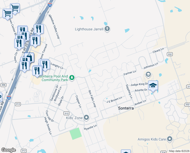 map of restaurants, bars, coffee shops, grocery stores, and more near 146 Niven Path in Jarrell