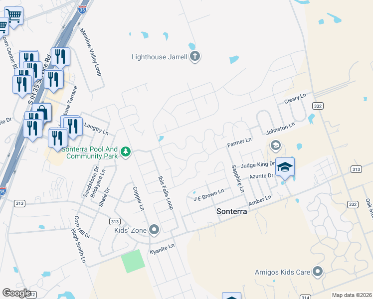 map of restaurants, bars, coffee shops, grocery stores, and more near 651 Yearwood Lane in Jarrell