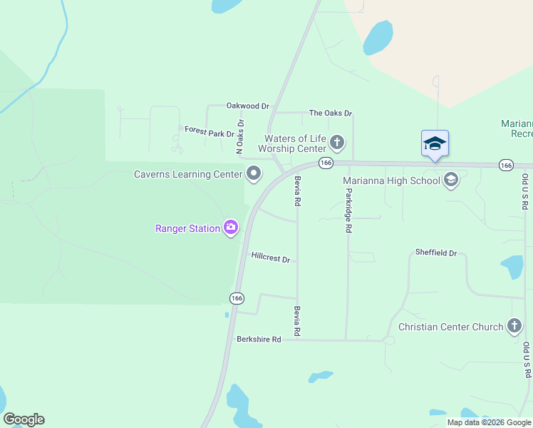 map of restaurants, bars, coffee shops, grocery stores, and more near 3376 Caverns Road in Marianna