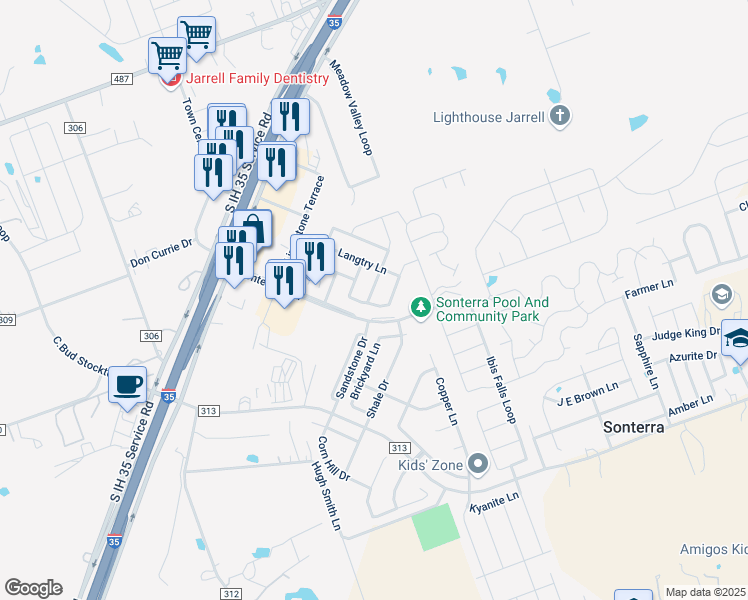 map of restaurants, bars, coffee shops, grocery stores, and more near 100 Flower Smith Lane in Jarrell