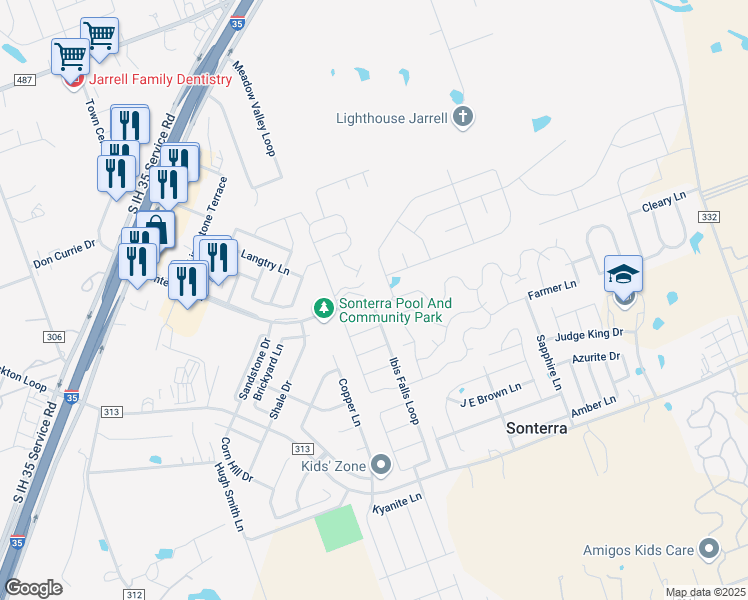 map of restaurants, bars, coffee shops, grocery stores, and more near 624 Sonterra Boulevard in Jarrell