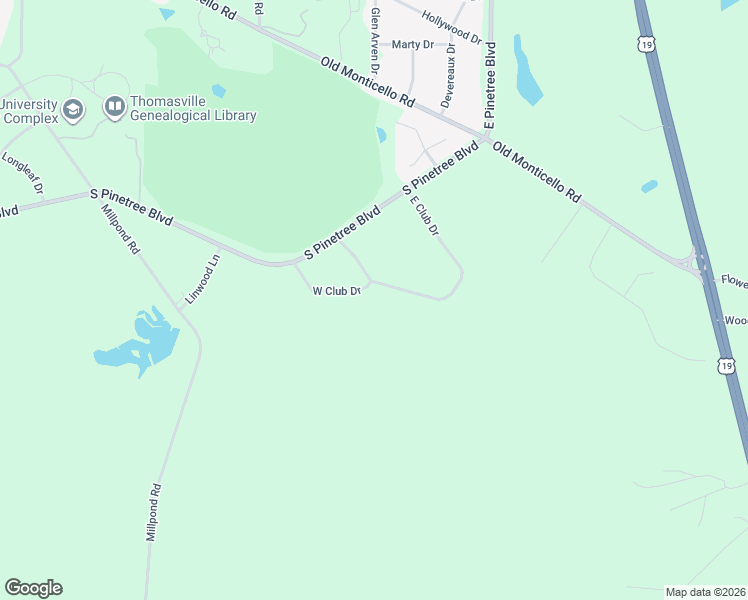 map of restaurants, bars, coffee shops, grocery stores, and more near 117 West Club Drive in Thomasville