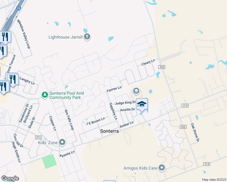 map of restaurants, bars, coffee shops, grocery stores, and more near 300 Farmer Lane in Jarrell