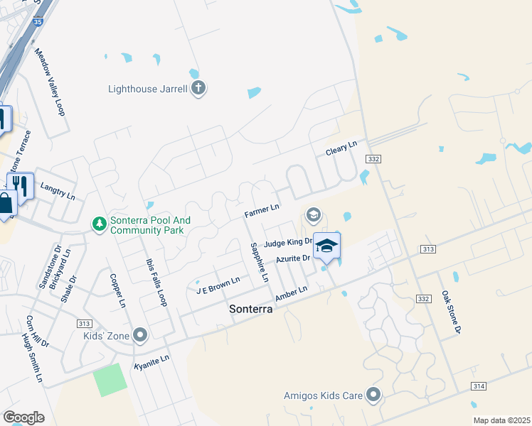 map of restaurants, bars, coffee shops, grocery stores, and more near 300 Farmer Lane in Jarrell