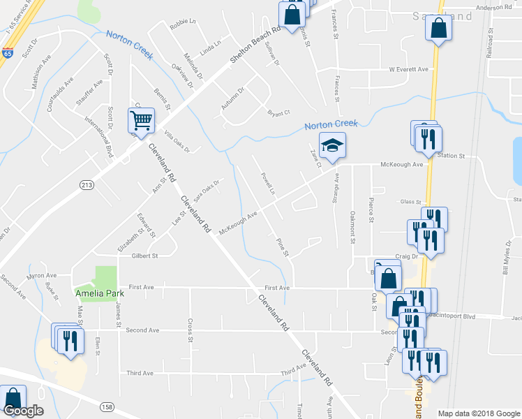 map of restaurants, bars, coffee shops, grocery stores, and more near 332 McKeough Avenue in Saraland