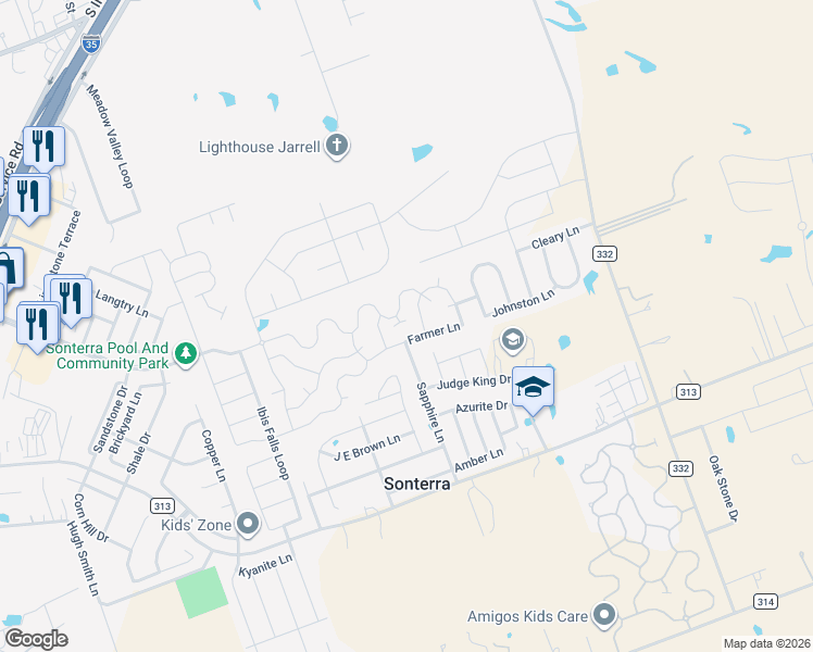 map of restaurants, bars, coffee shops, grocery stores, and more near 316 Yearwood Cove in Jarrell
