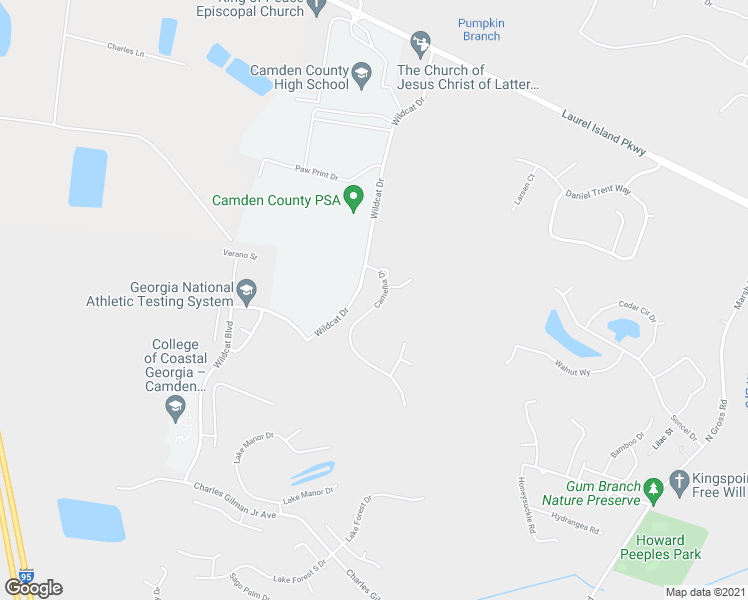 map of restaurants, bars, coffee shops, grocery stores, and more near 108 Camellia Drive in Kingsland
