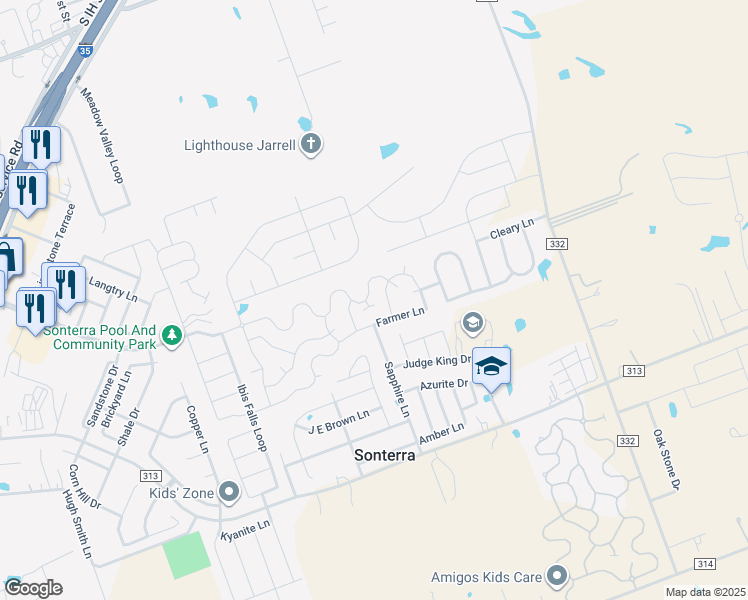 map of restaurants, bars, coffee shops, grocery stores, and more near 436 Uncle Billy Way in Jarrell