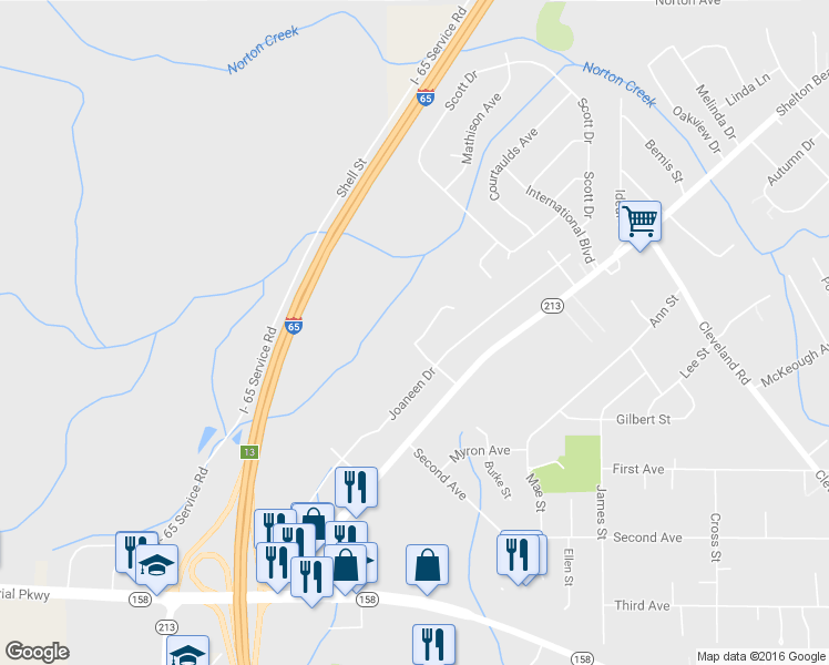 map of restaurants, bars, coffee shops, grocery stores, and more near 916 Arrowhead Drive in Saraland