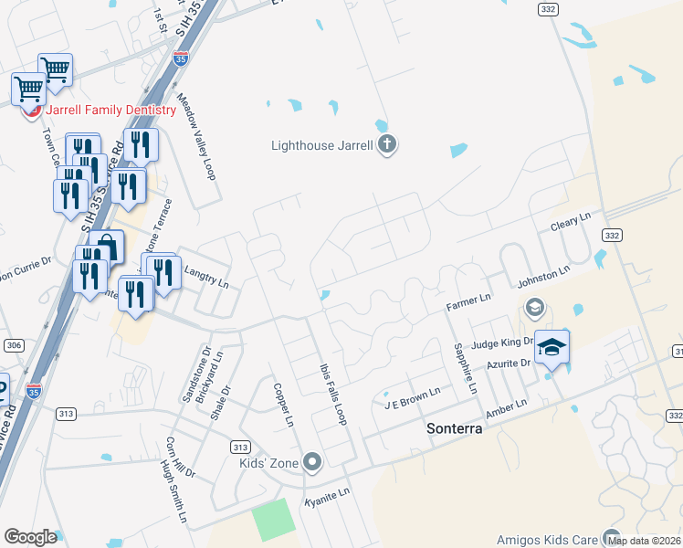 map of restaurants, bars, coffee shops, grocery stores, and more near 209 Uncle Billy Way in Jarrell