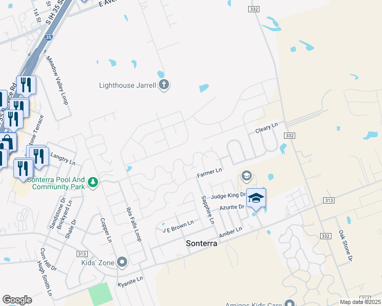 map of restaurants, bars, coffee shops, grocery stores, and more near 436 Uncle Billy Way in Jarrell