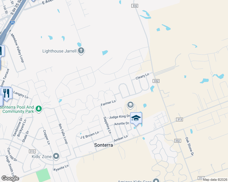 map of restaurants, bars, coffee shops, grocery stores, and more near 408 Farmer Lane in Jarrell