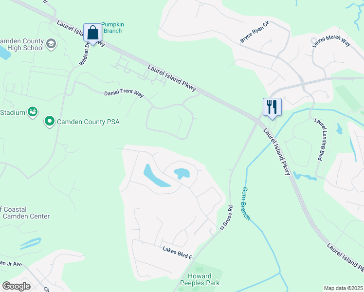 map of restaurants, bars, coffee shops, grocery stores, and more near 354 Daniel Trent Way in Kingsland