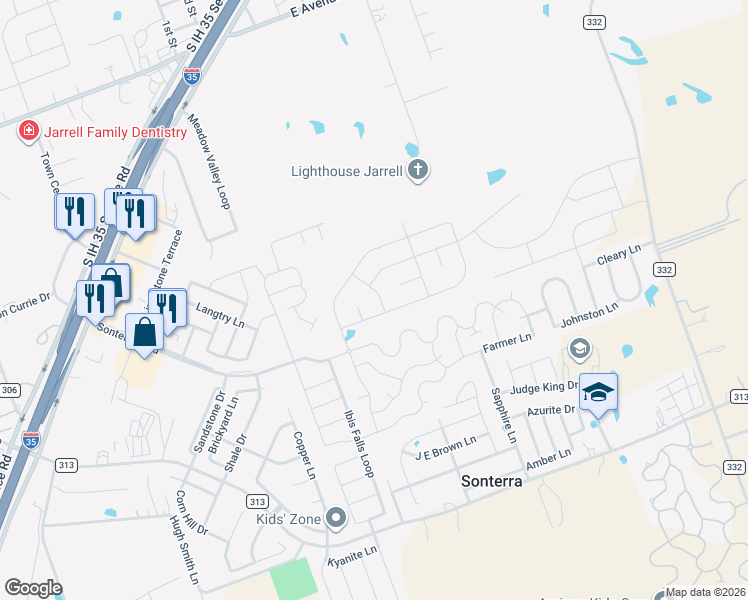 map of restaurants, bars, coffee shops, grocery stores, and more near 209 Uncle Billy Way in Jarrell