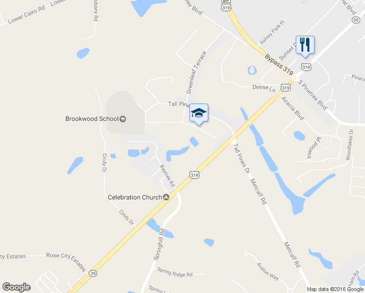map of restaurants, bars, coffee shops, grocery stores, and more near 5747 U.S. 319 in Thomasville