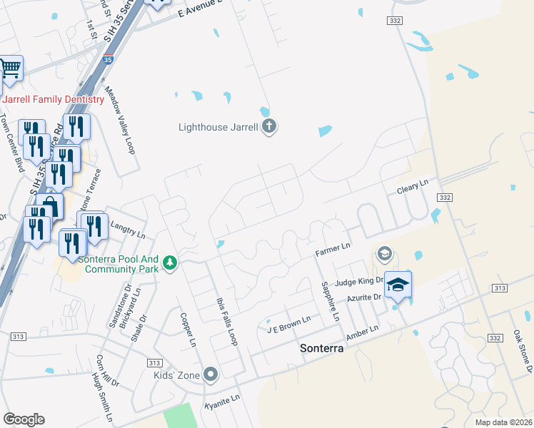 map of restaurants, bars, coffee shops, grocery stores, and more near 316 Uncle Billy Way in Jarrell
