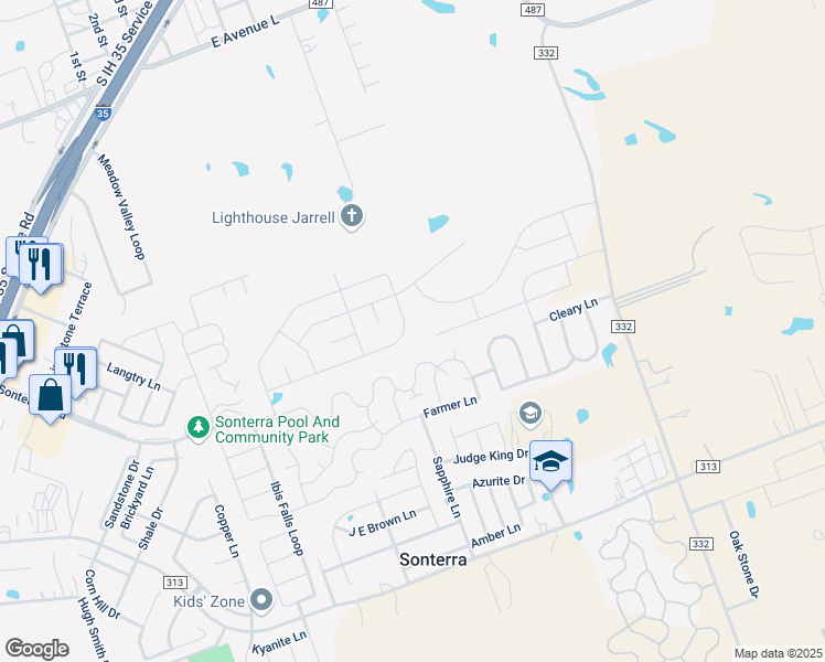 map of restaurants, bars, coffee shops, grocery stores, and more near 456 Uncle Billy Way in Jarrell