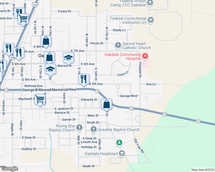 map of restaurants, bars, coffee shops, grocery stores, and more near 1203 East 5th Avenue in Oakdale