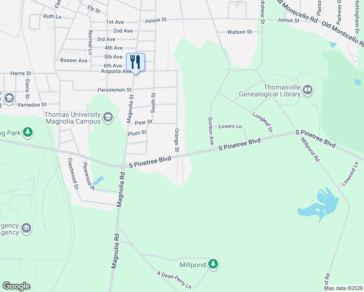 map of restaurants, bars, coffee shops, grocery stores, and more near 1408 Gordon Avenue in Thomasville