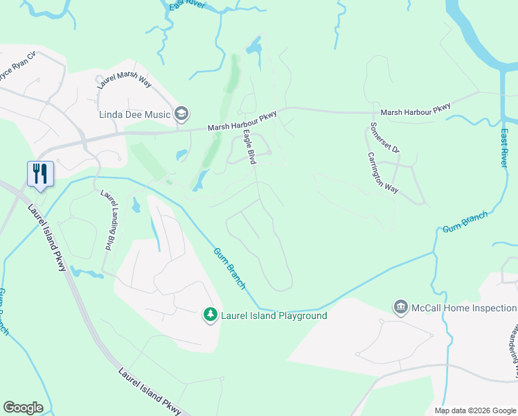 map of restaurants, bars, coffee shops, grocery stores, and more near 406 Eagle Boulevard in Kingsland