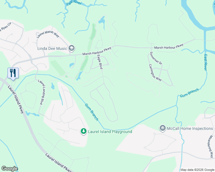 map of restaurants, bars, coffee shops, grocery stores, and more near 406 Eagle Boulevard in Kingsland