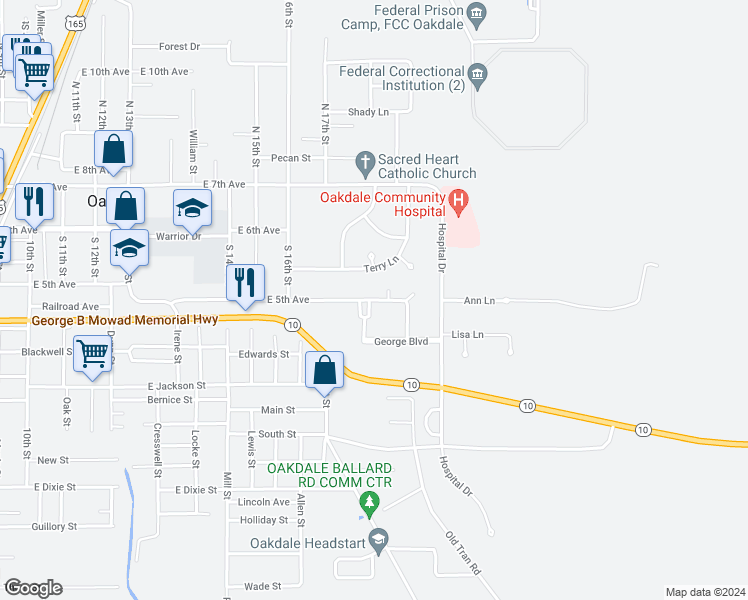 map of restaurants, bars, coffee shops, grocery stores, and more near 1203 East 5th Avenue in Oakdale