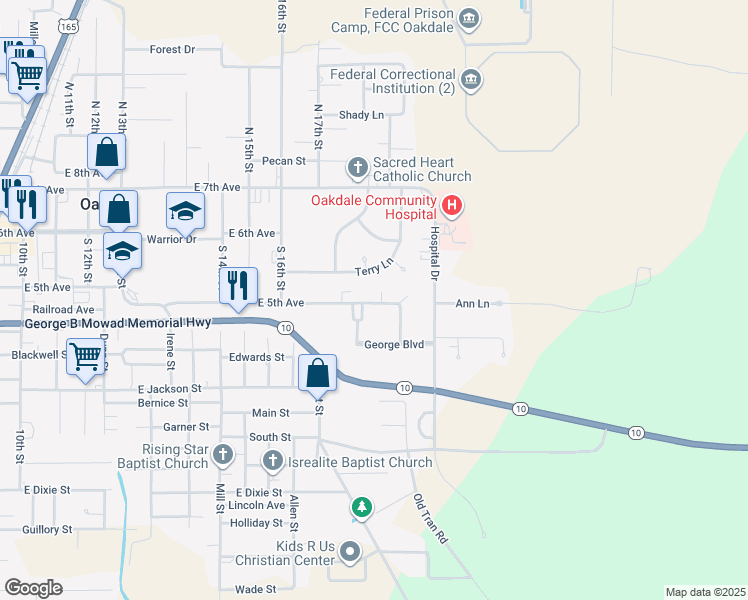 map of restaurants, bars, coffee shops, grocery stores, and more near 1203 East 5th Avenue in Oakdale