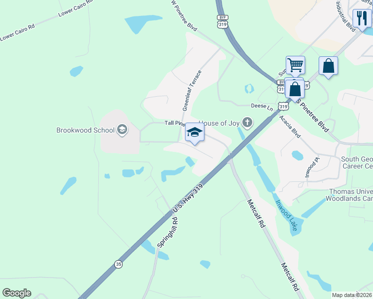 map of restaurants, bars, coffee shops, grocery stores, and more near 133 Cardinal Ridge Rd in Thomasville