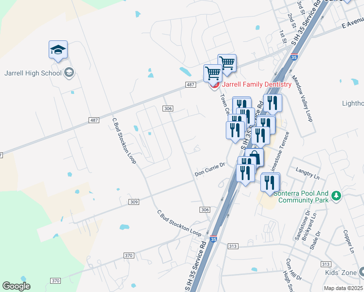 map of restaurants, bars, coffee shops, grocery stores, and more near 325 County Road 306 in Jarrell