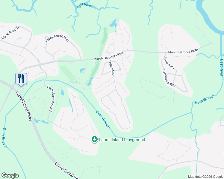 map of restaurants, bars, coffee shops, grocery stores, and more near 406 Eagle Boulevard in Kingsland
