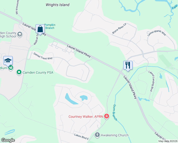 map of restaurants, bars, coffee shops, grocery stores, and more near 328 Daniel Trent Way in Kingsland