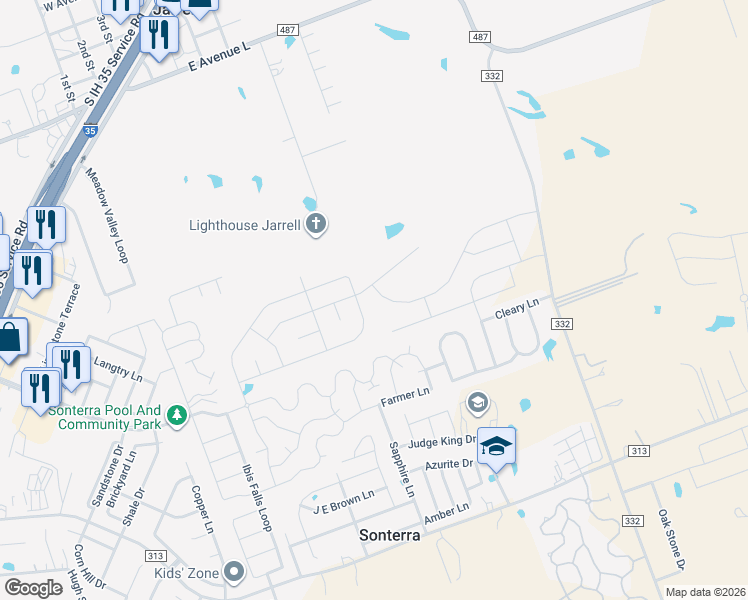 map of restaurants, bars, coffee shops, grocery stores, and more near 417 Greatest Gift Way in Jarrell