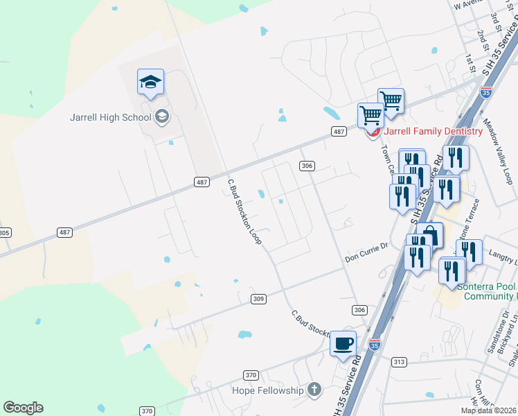 map of restaurants, bars, coffee shops, grocery stores, and more near 550 C.Bud Stockton Loop in Jarrell