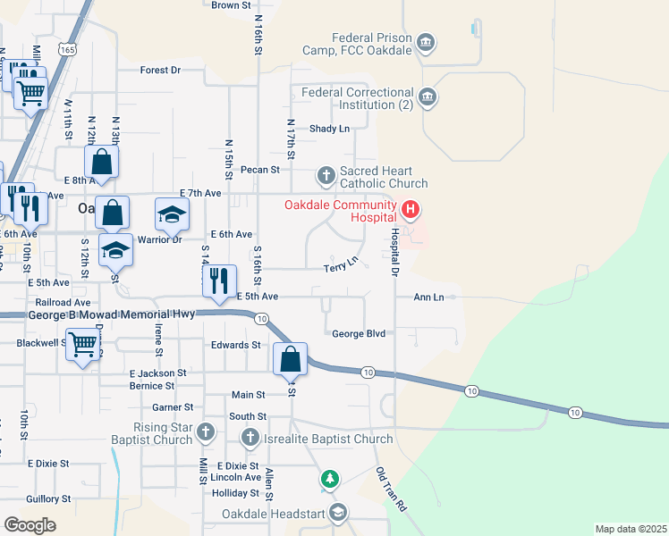 map of restaurants, bars, coffee shops, grocery stores, and more near 2 Julie Circle in Oakdale
