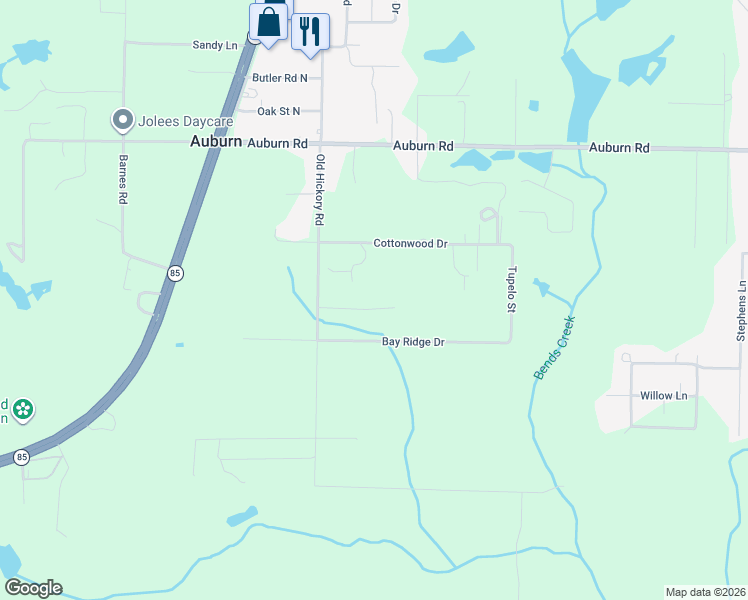 map of restaurants, bars, coffee shops, grocery stores, and more near 3153 Mayhair Road in Crestview
